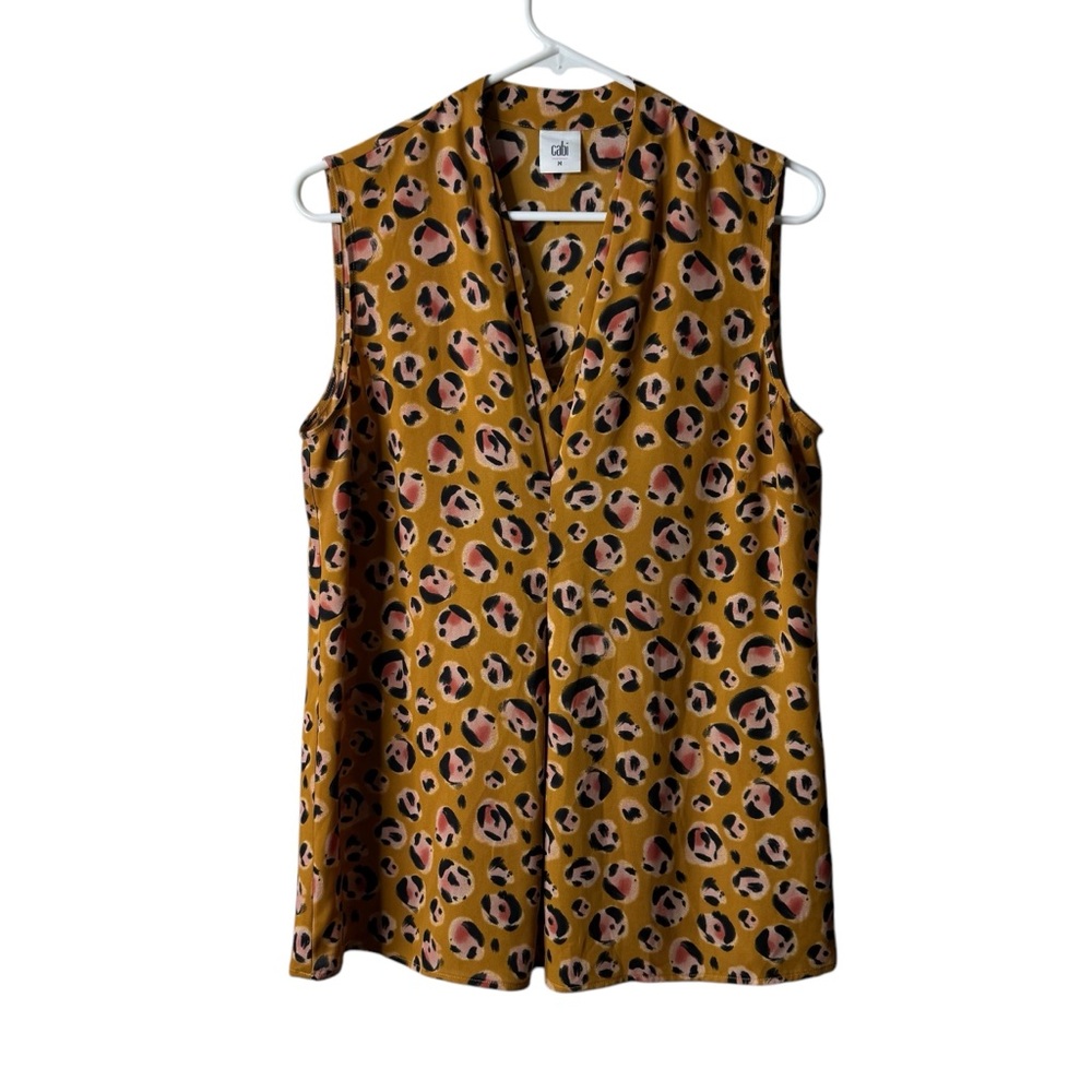 Cabi 3792 Orange Animal Print Prowl Split Neck Tank Top